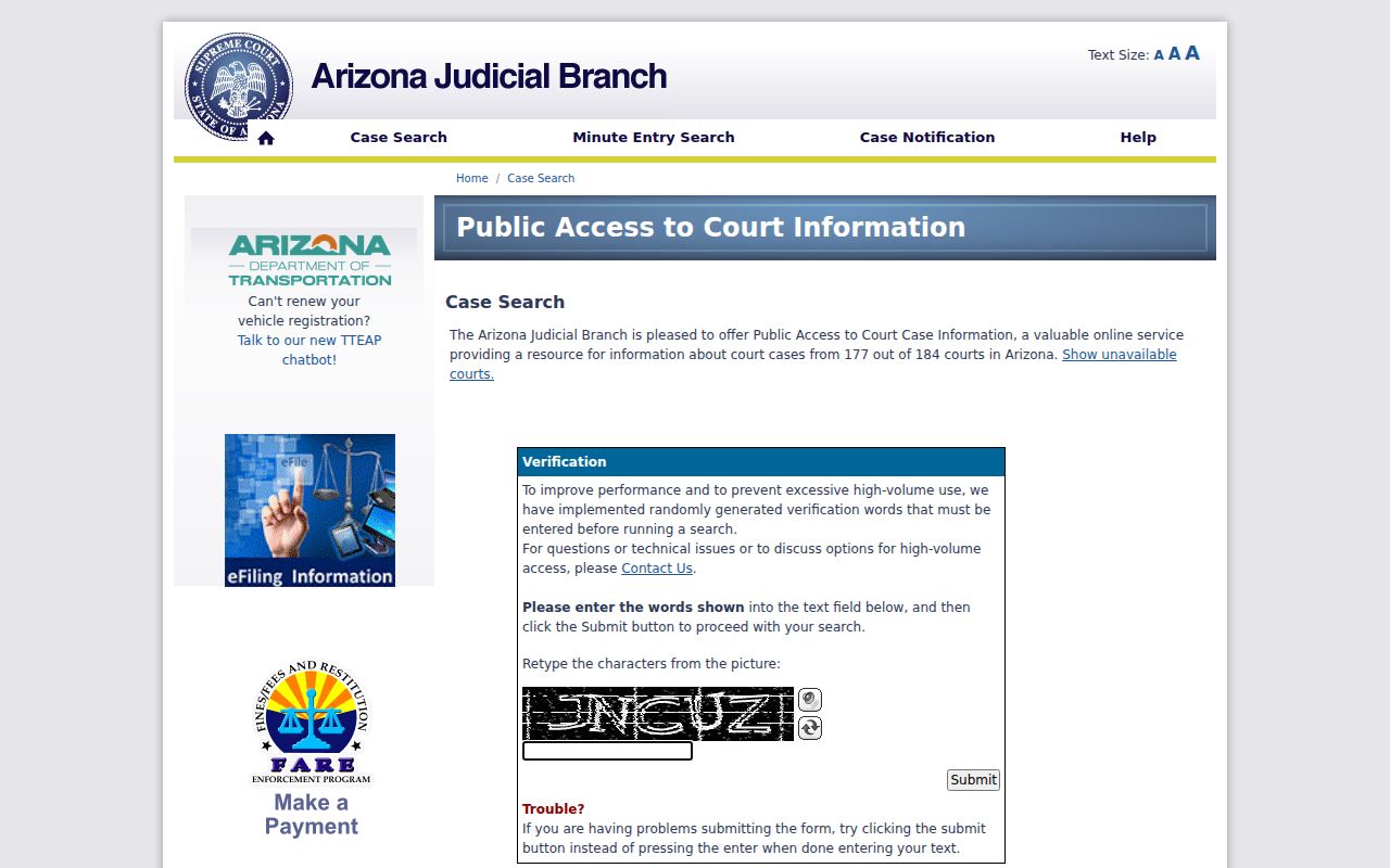 Maricopa County residents directory Arizona statewide court lookup