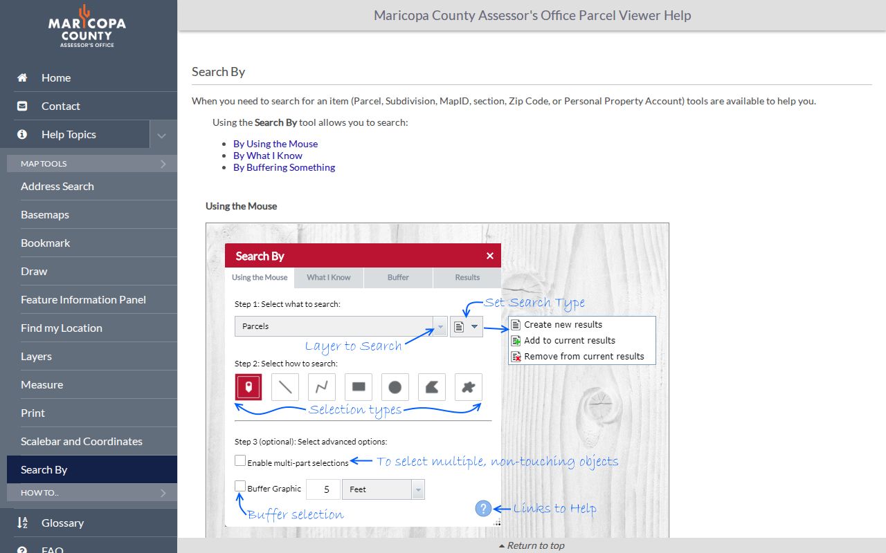 Maricopa County street directory Parcel Viewer search help