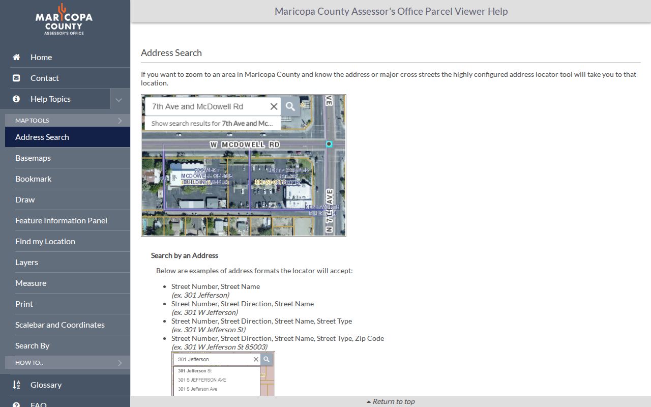 Maricopa County street directory geocoder and intersection formats